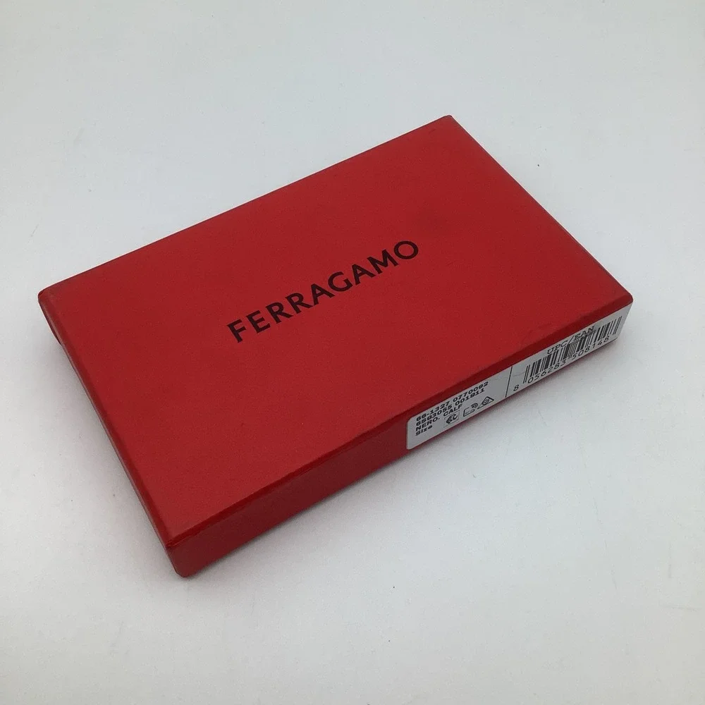 Salvatore Ferragamo Mens Nero Calf Leather Bifold Money Clip Wallet New